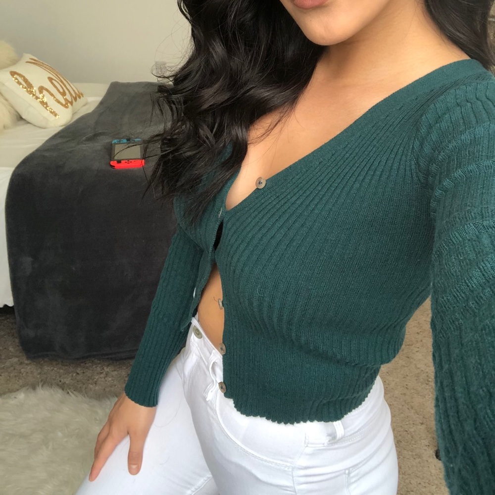Green Crop Top Cardigan